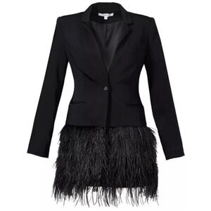 Elizabeth and James Luxury Holiday Jacques Black Ostrich Feather Trim Blazer- 2